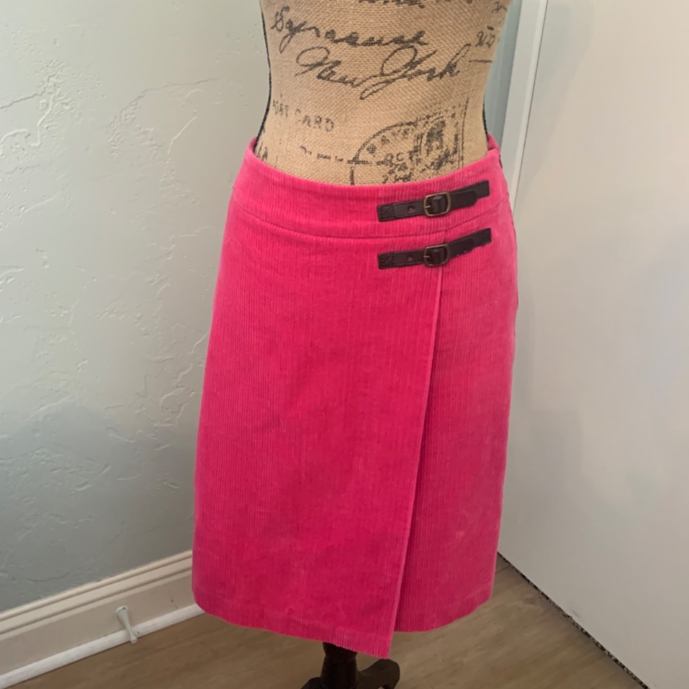 Boden hot pink kilt Corduroy Midi wrap buckle side zip academia 4 Tall/ long